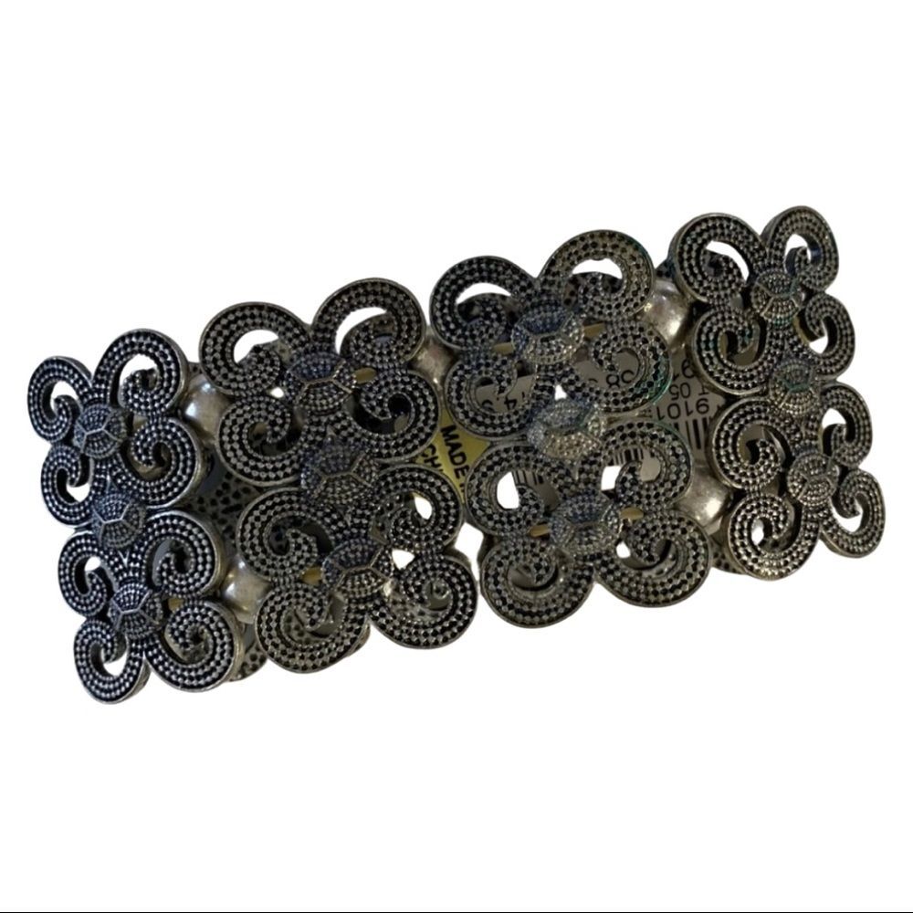 NWT Dress Barn Silver Stretch Cuff Bracelet Chunky Filigree Statement Wide